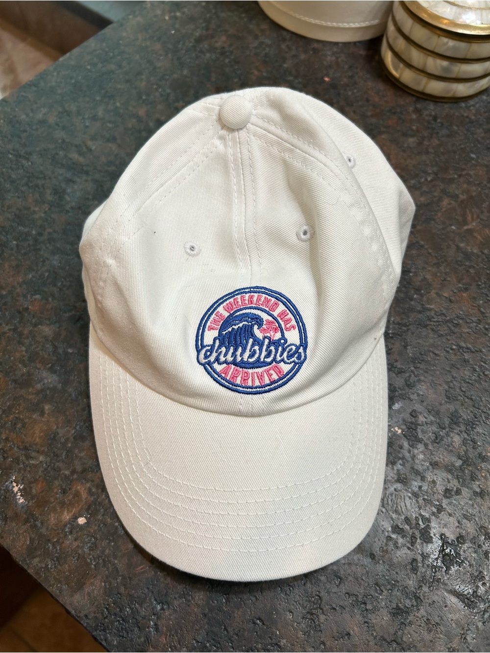 chubbies Cream Baseball Cap with Blue and Pink Wave Patch